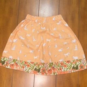 Shabby Chic Peach Skirt with White Cat Print and Floral Border